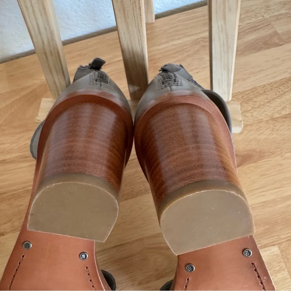 Frye Brielle Back Zip Block Heel Leather Block Gray Women's Sandals Size 6